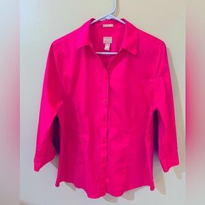 Chicos Blouse Womens 2 pink Wrinkle Resistant Button Front Career Classic